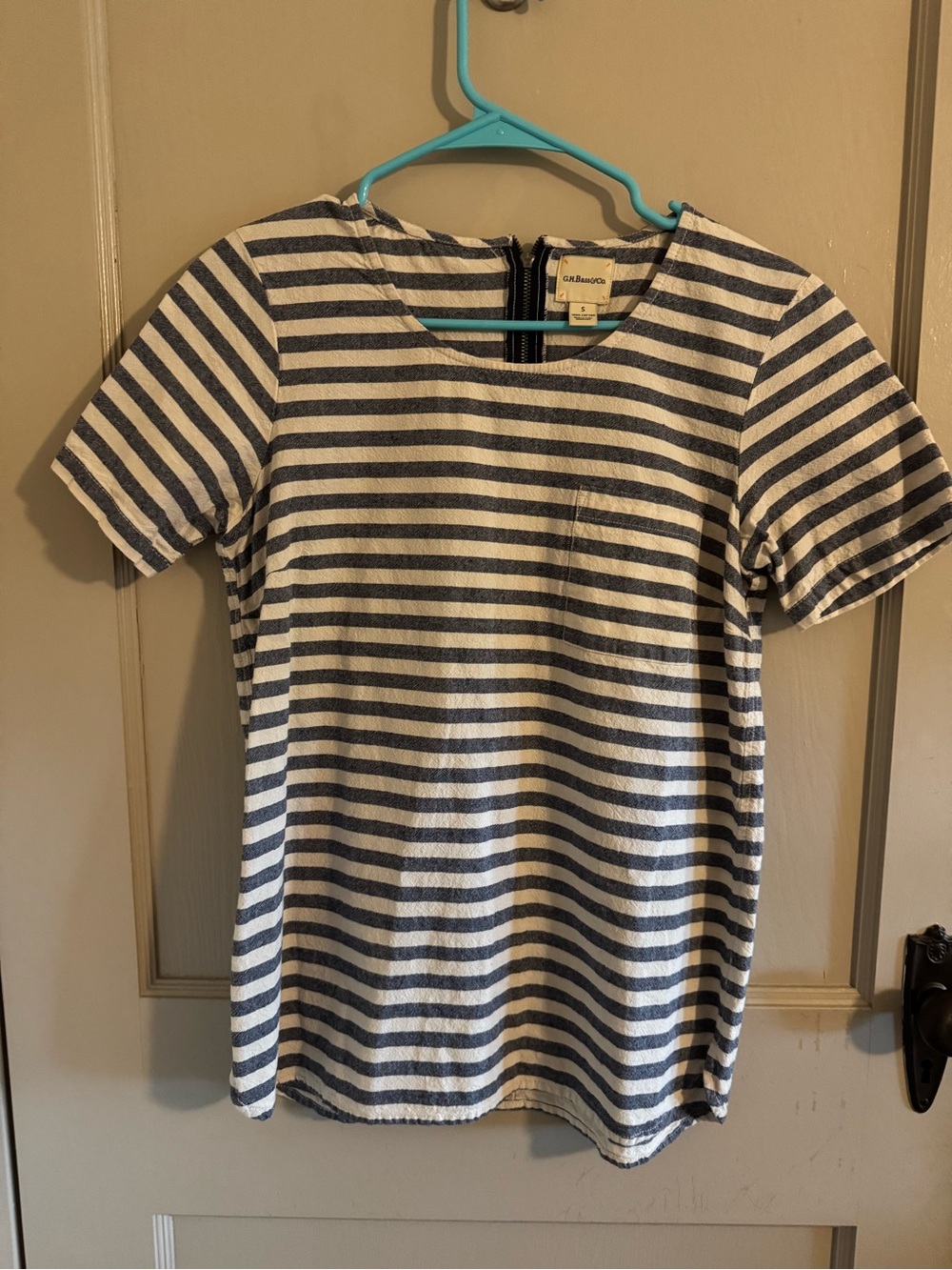 G H Bass Navy & White Striped Short Sleeve Tee